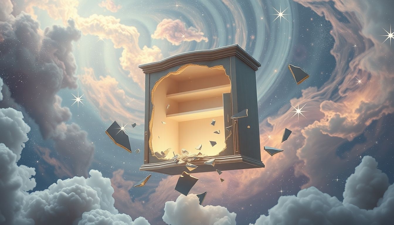 Een kapotte kast symboliseert vaak verborgen emoties die uit elkaar vallen.