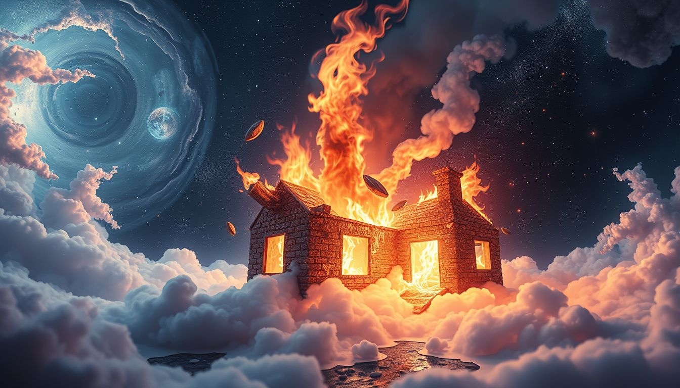 Een instortend huis duidt op verlies van veiligheid en zekerheid.