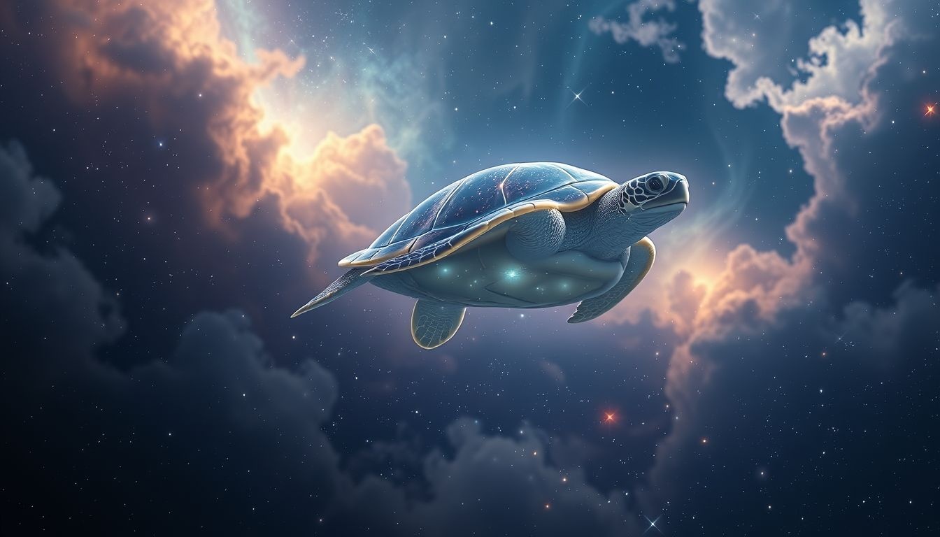 Een vliegende waterschildpad symboliseert vrijheid en innerlijke groei.