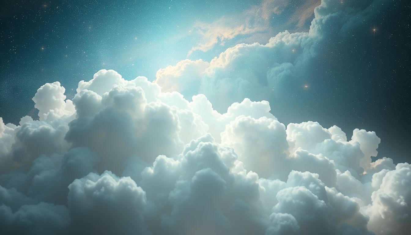 Dromen over witte, pluizige wolken symboliseren innerlijke rust en zuiverheid.