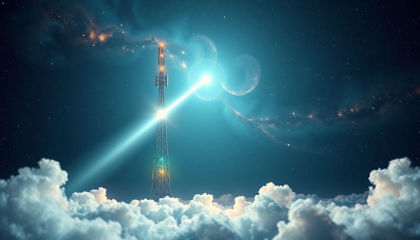 Een moderne radiomast symboliseert heldere communicatie en technologische vooruitgang.