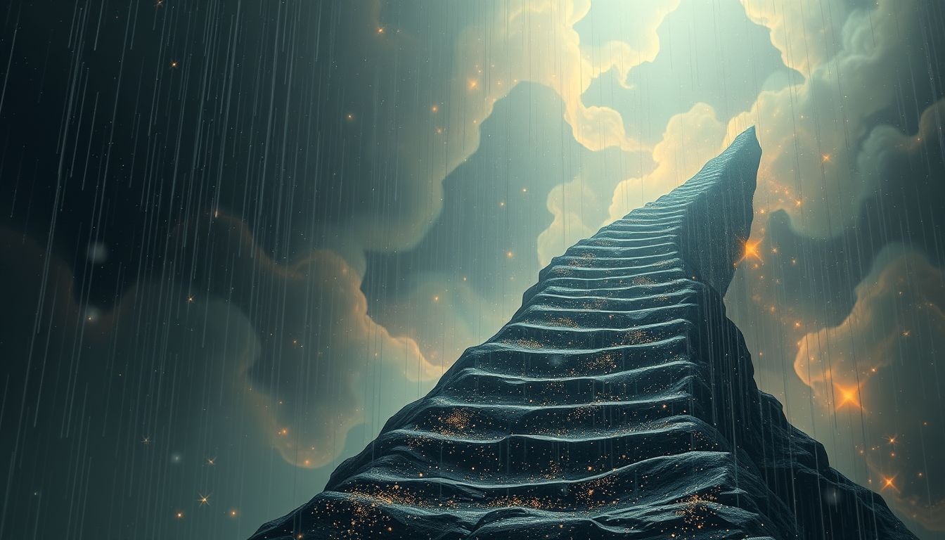 Een steile regenweg symboliseert emotionele strijd en verdriet.