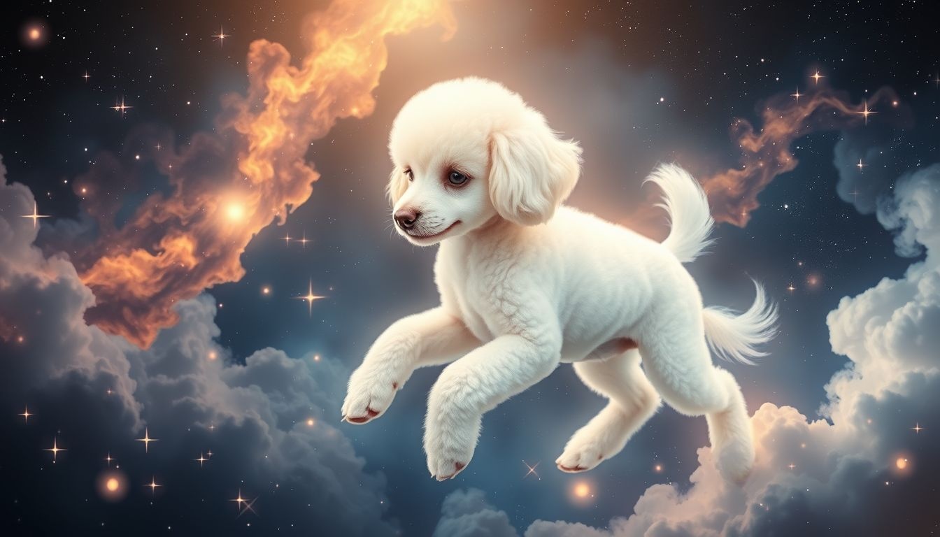 Een witte poedel symboliseert zuiverheid en frisse levensstarts.
