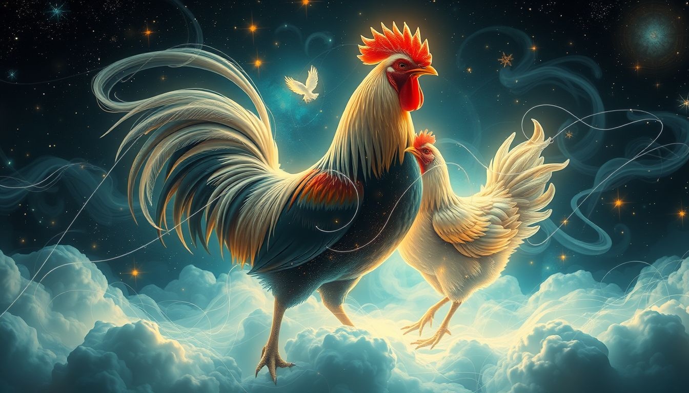 Dromen van haan en kip symboliseren balans tussen mannelijke en vrouwelijke energie.