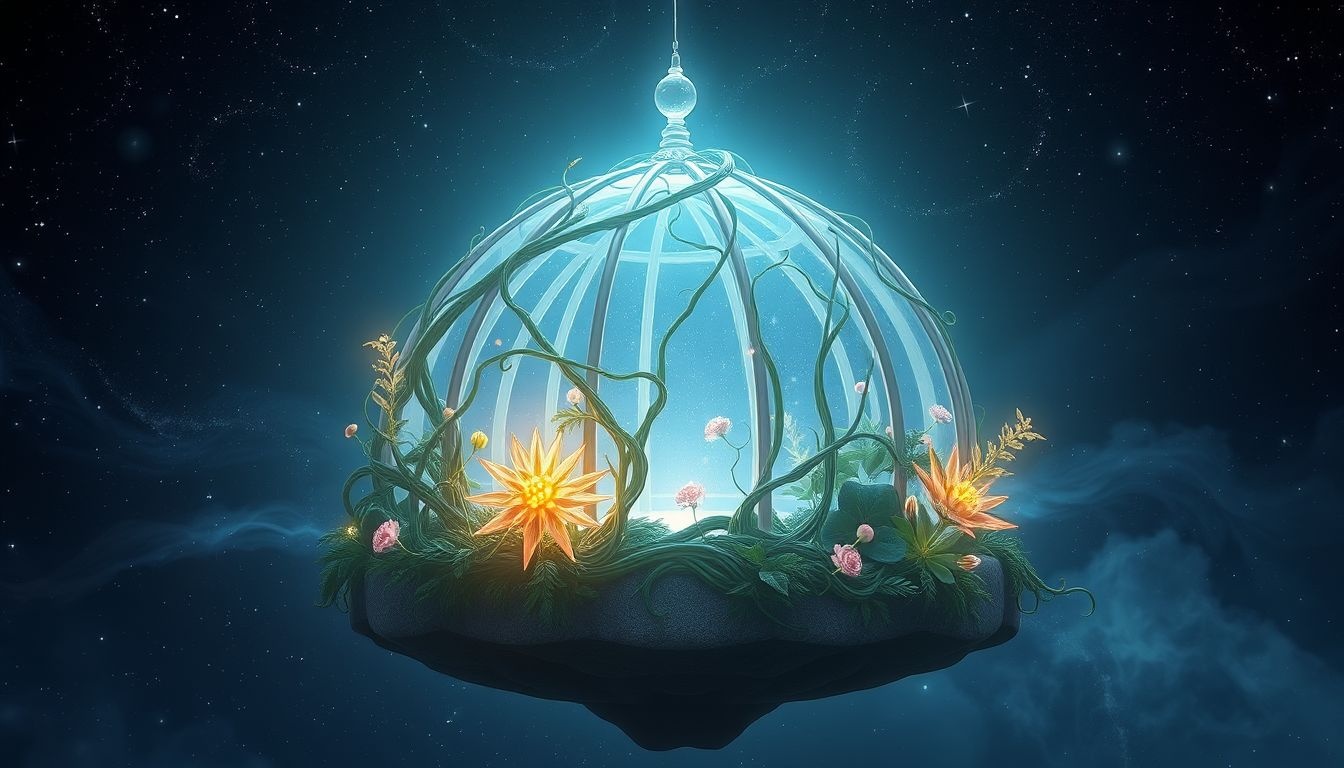 Een koepel vol planten symboliseert groei en innerlijke harmonie.