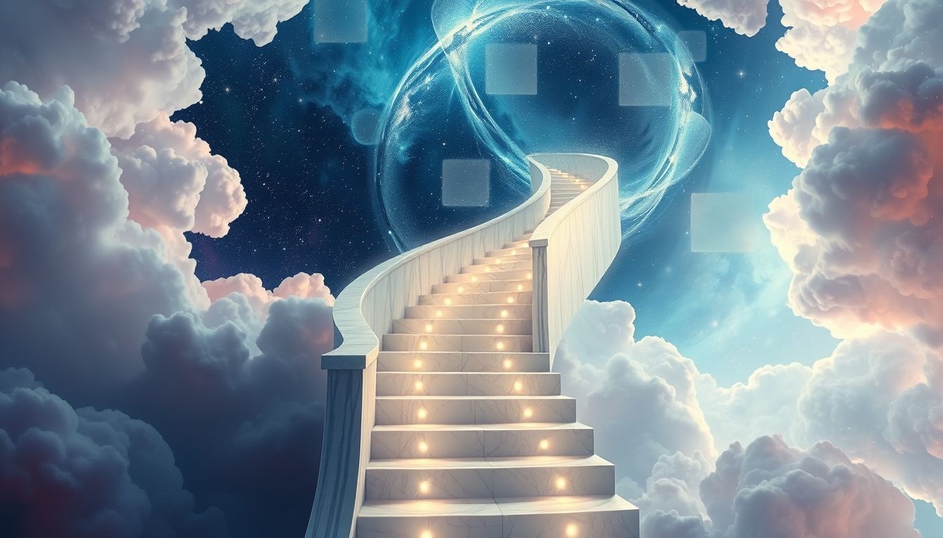 Dromen over een marmeren trap symboliseert spirituele groei en vooruitgang.