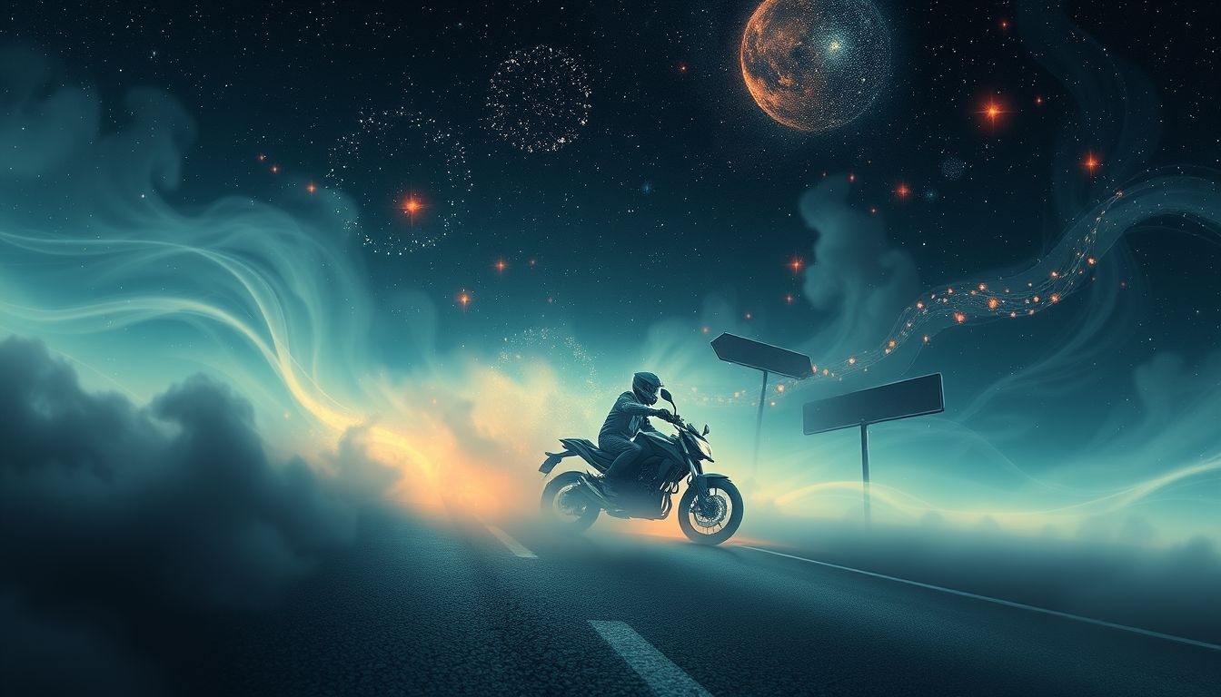 Dromen over een verdwaalde motorrijder symboliseert onzekerheid en richtingverlies.