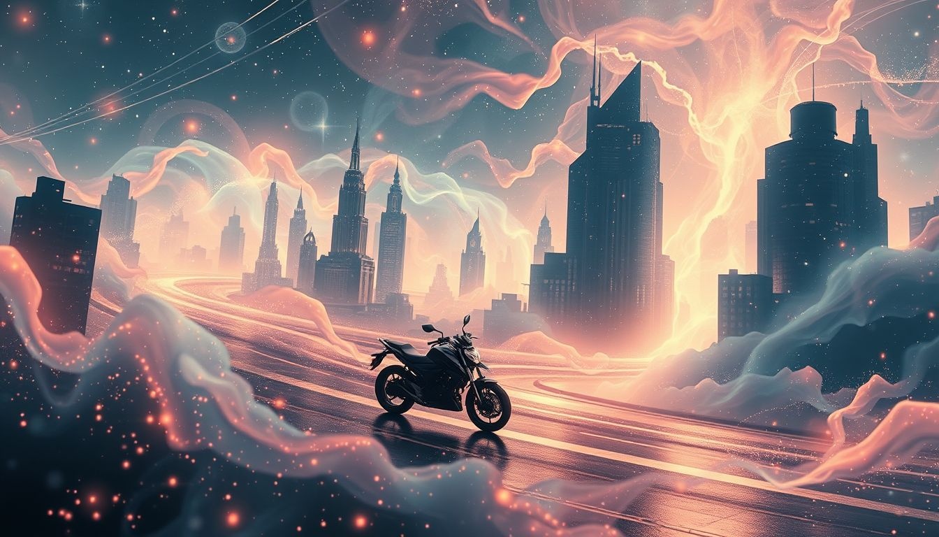 Dromen over motorrijders in de stad symboliseren vrijheid en avontuur.