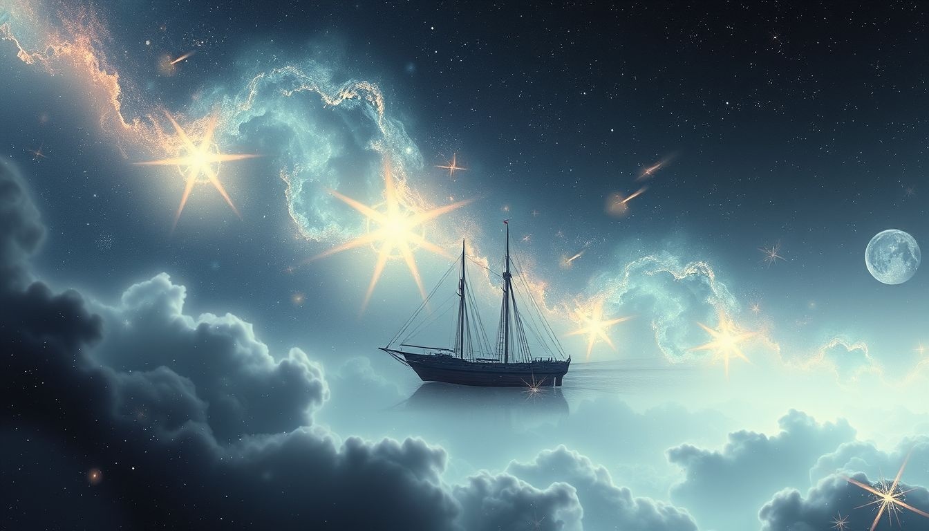 Een leeg schip met één mast symboliseert innerlijke leegte en onzekerheid.