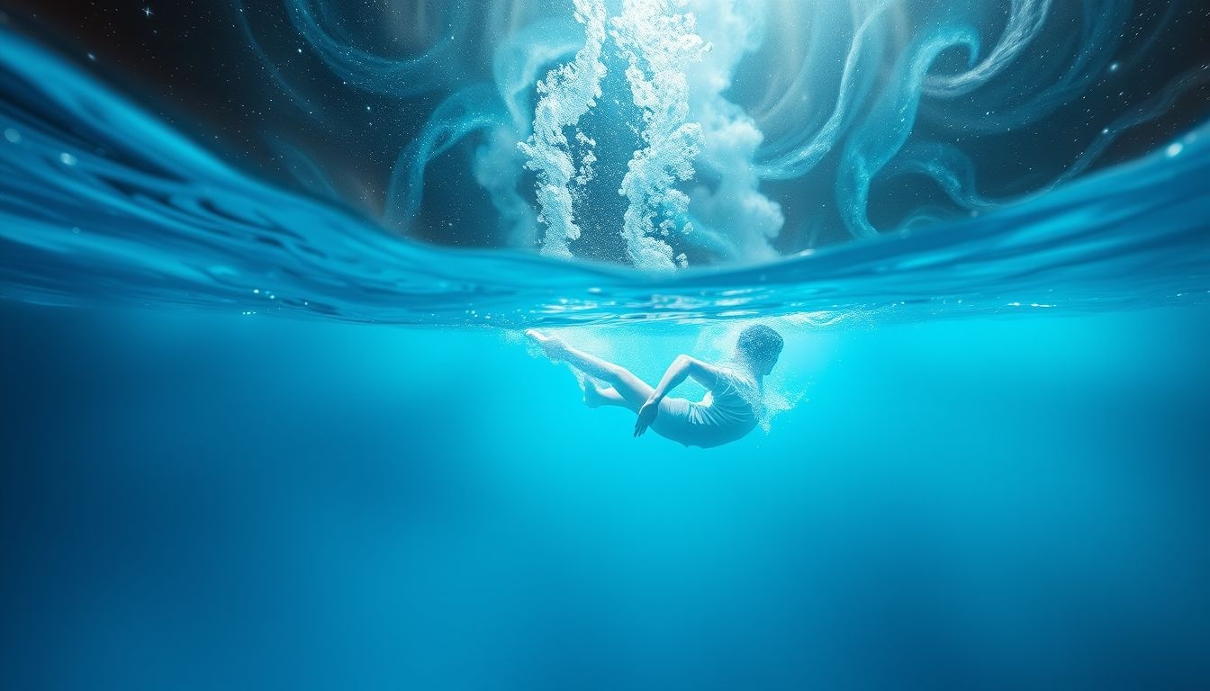 Een duikvlucht in helderblauw water symboliseert diepe emotionele verkenning.