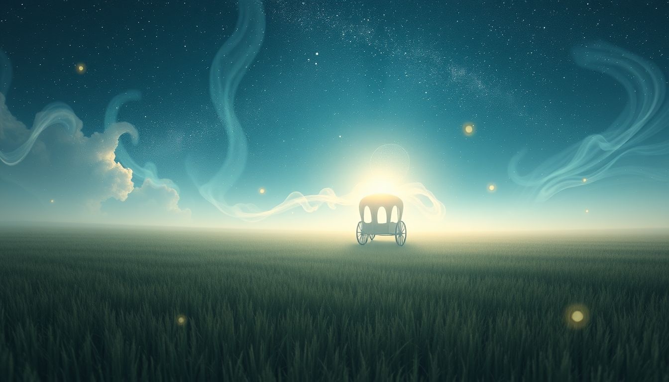 Een britzka in een veld symboliseert gemiste kansen en vrijheid.