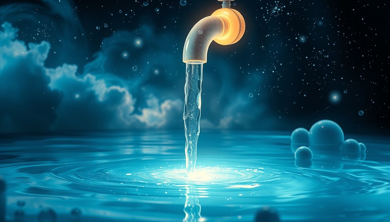 Een helder stromende waterkraan symboliseert zuiverheid en emotionele balans.