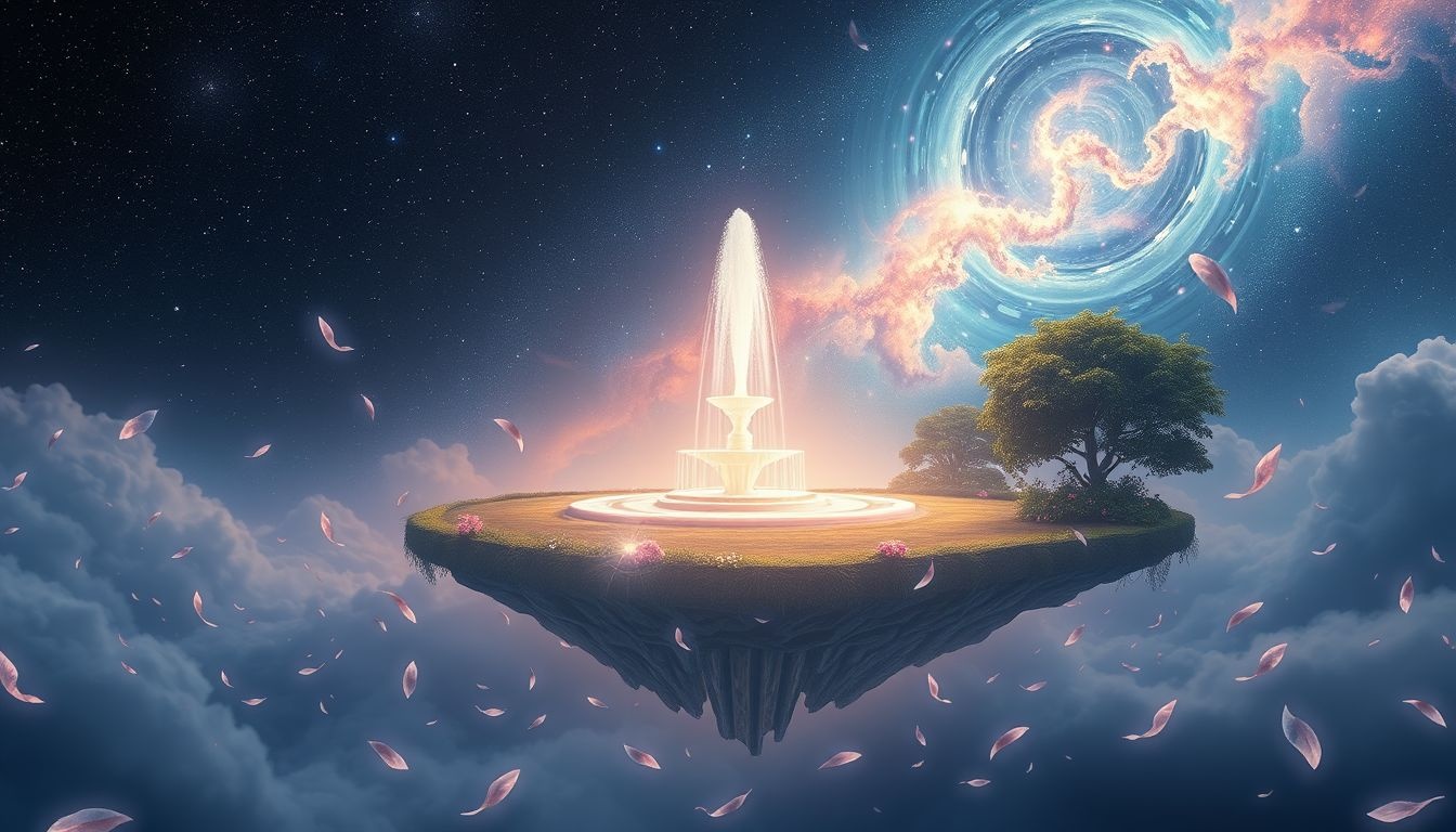 Een fontein in een droompark symboliseert verfrissing en hernieuwde energie.