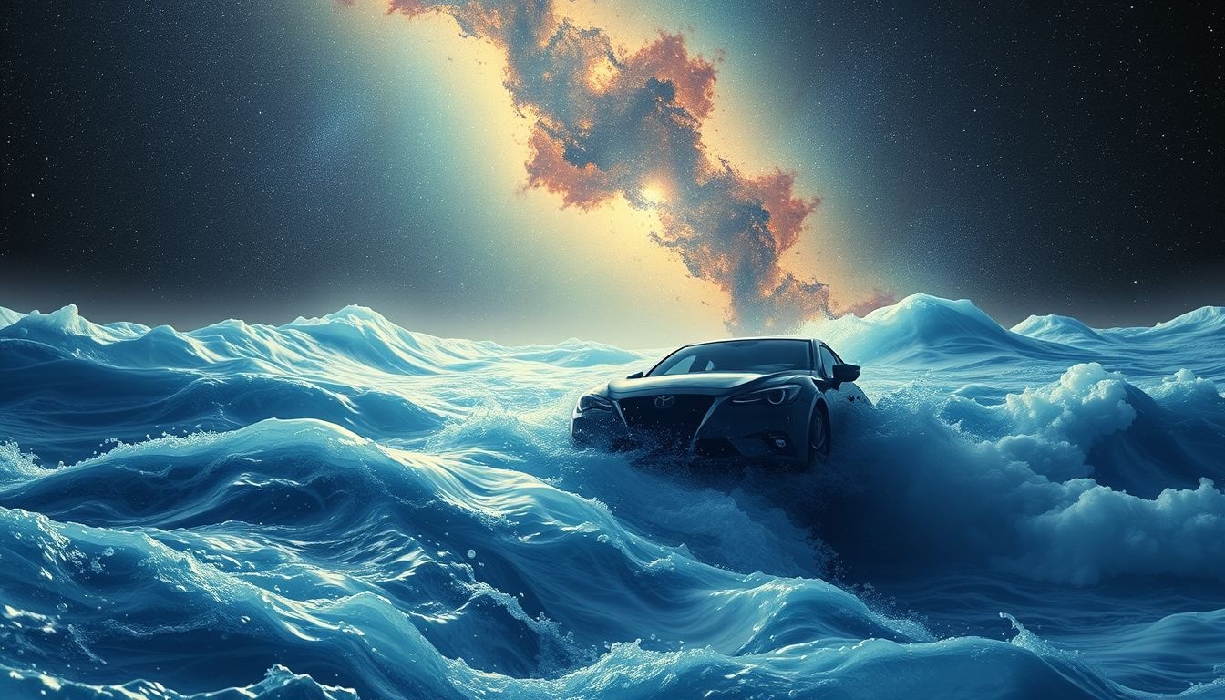 Vastzitten in auto bij vloed symboliseert emotionele overweldiging.