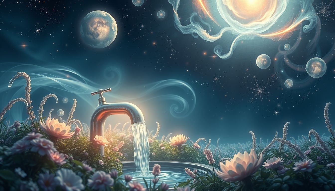 Een waterkraan in de tuin symboliseert emotionele vernieuwing en groei.