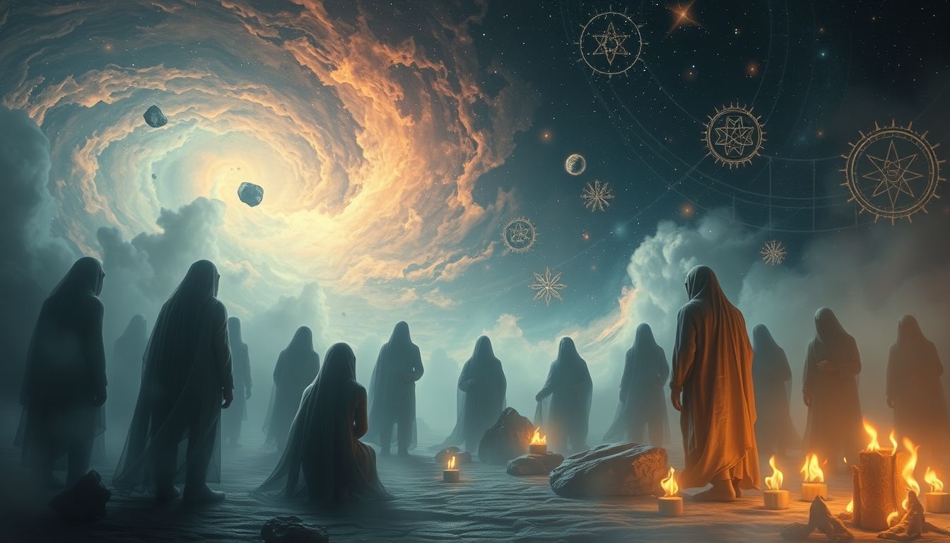 Een prehistorisch ritueel symboliseert verbinding met oeroude wijsheid.