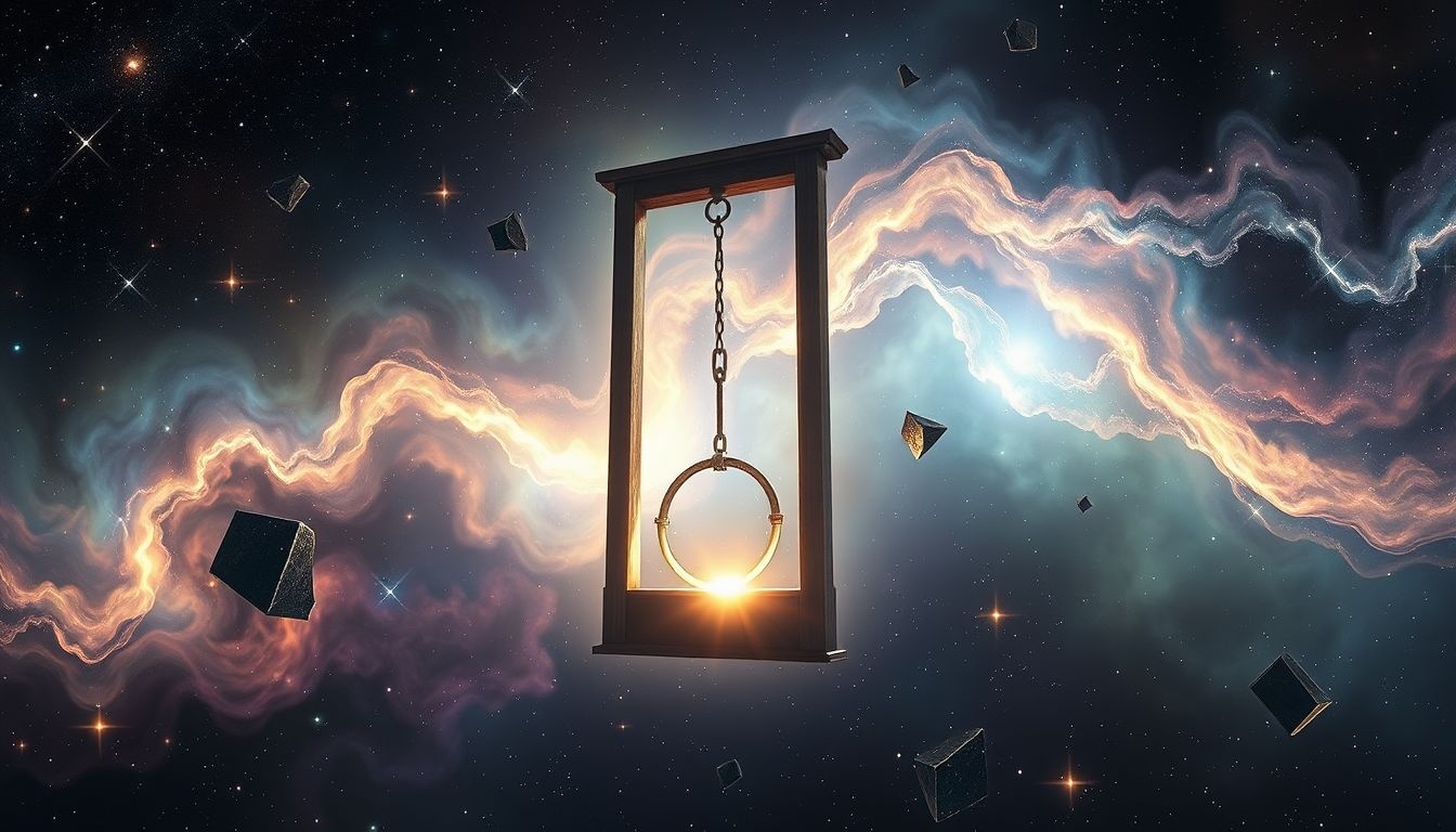 Een niet werkende guillotine symboliseert uitstel van confrontatie.