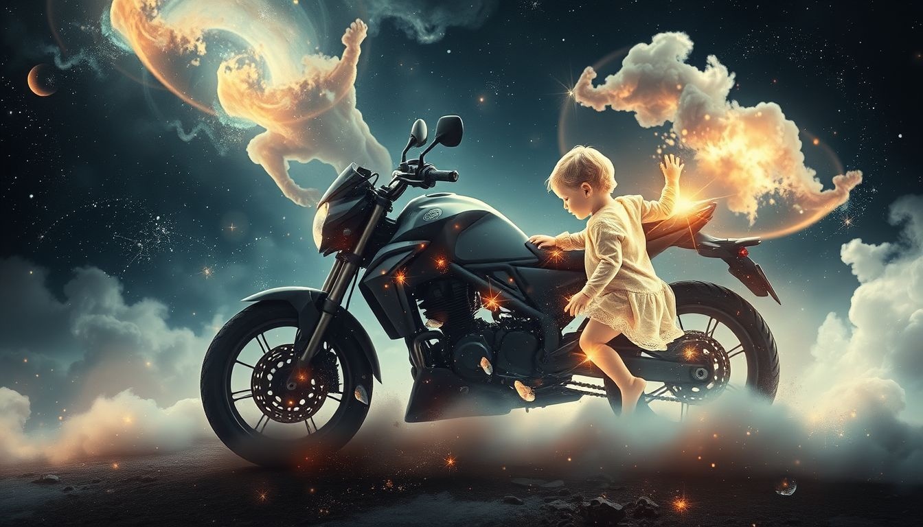 Droom over motorongeluk met kind wijst op beschermingsbehoefte.