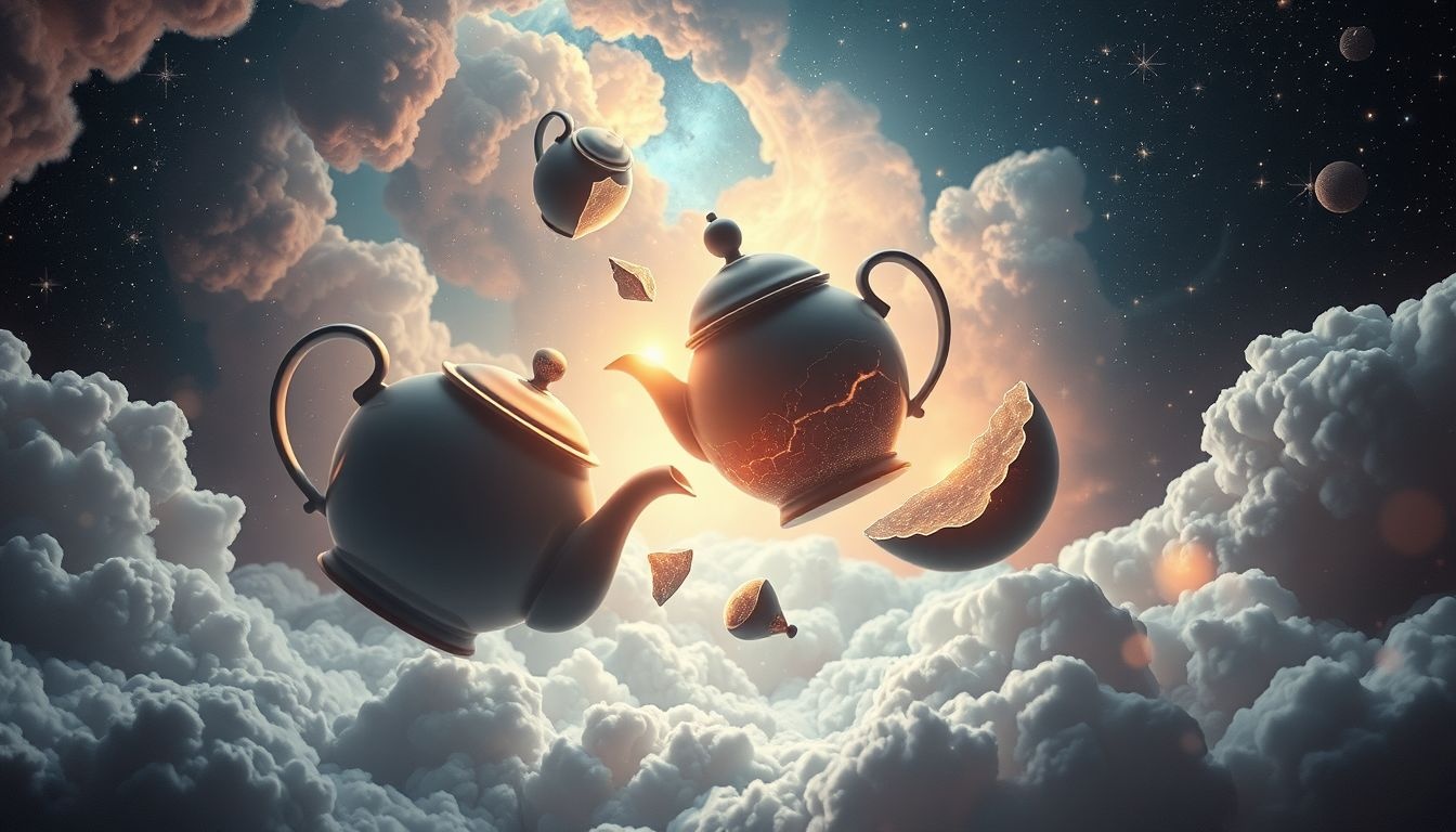 Een gebroken theepot symboliseert vaak verloren comfort of vertrouwen.