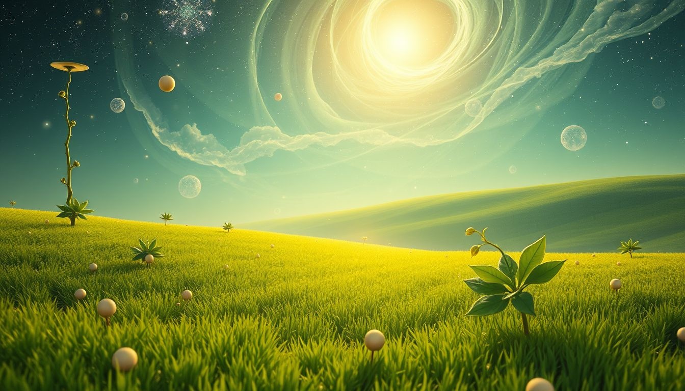 Een groene vlakte symboliseert groei, harmonie en nieuw leven.