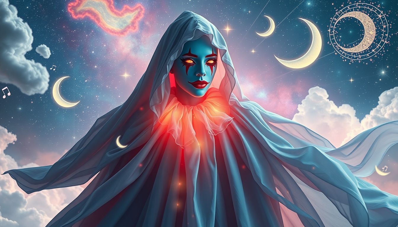 Een tenor als clown symboliseert verborgen emoties en vrolijkheid gecombineerd.