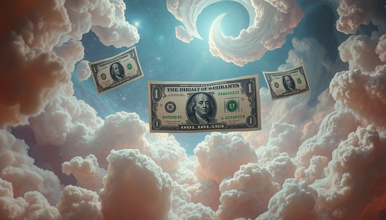 Vreemde gezichten op dollarbiljetten symboliseren verborgen financiële zorgen.