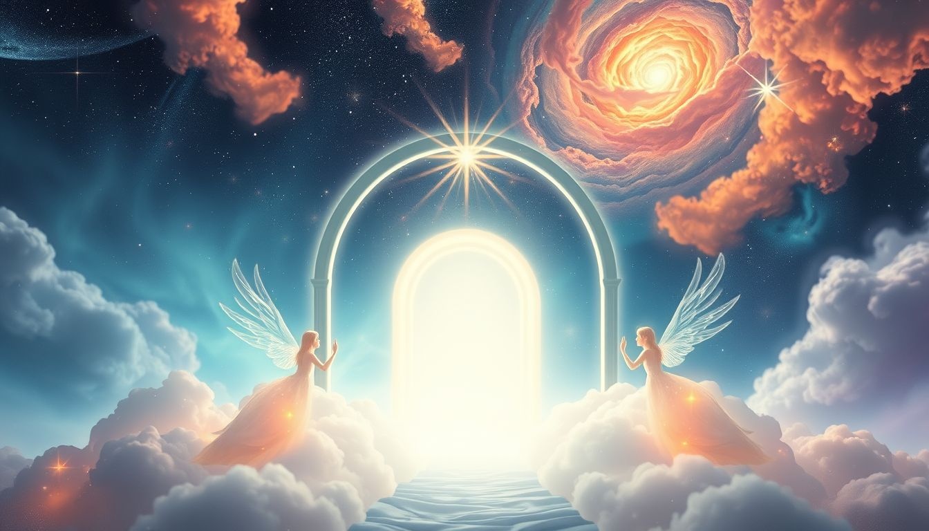 Droom 21 symboliseert spirituele begeleiding via engelen bij erepoorten.