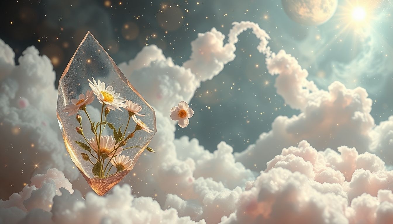Eeuwigdurende bloemen door glas symboliseren onverwoestbare liefde en hoop.