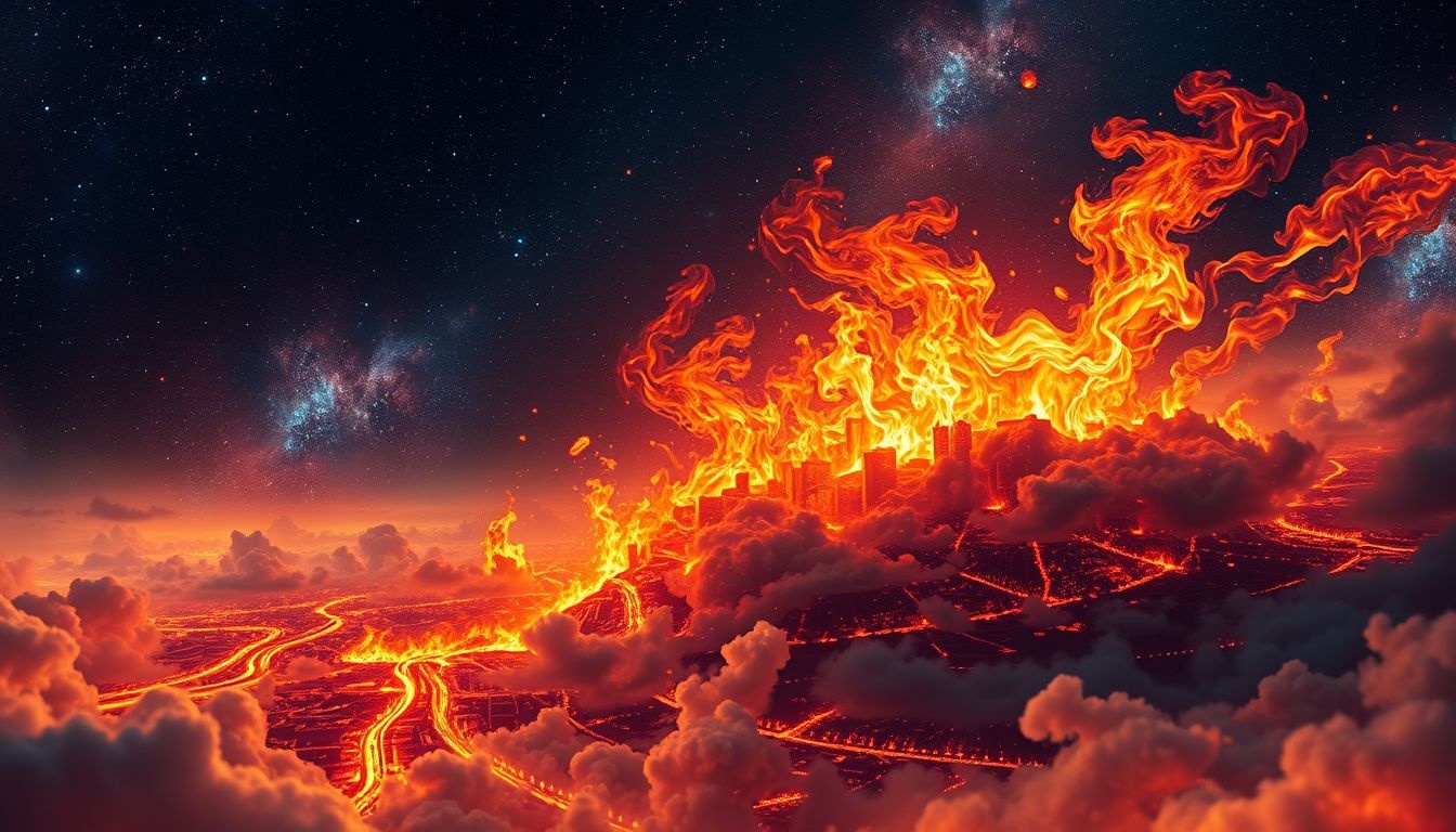 Een brandende stad in dromen symboliseert ingrijpende veranderingen en chaos.