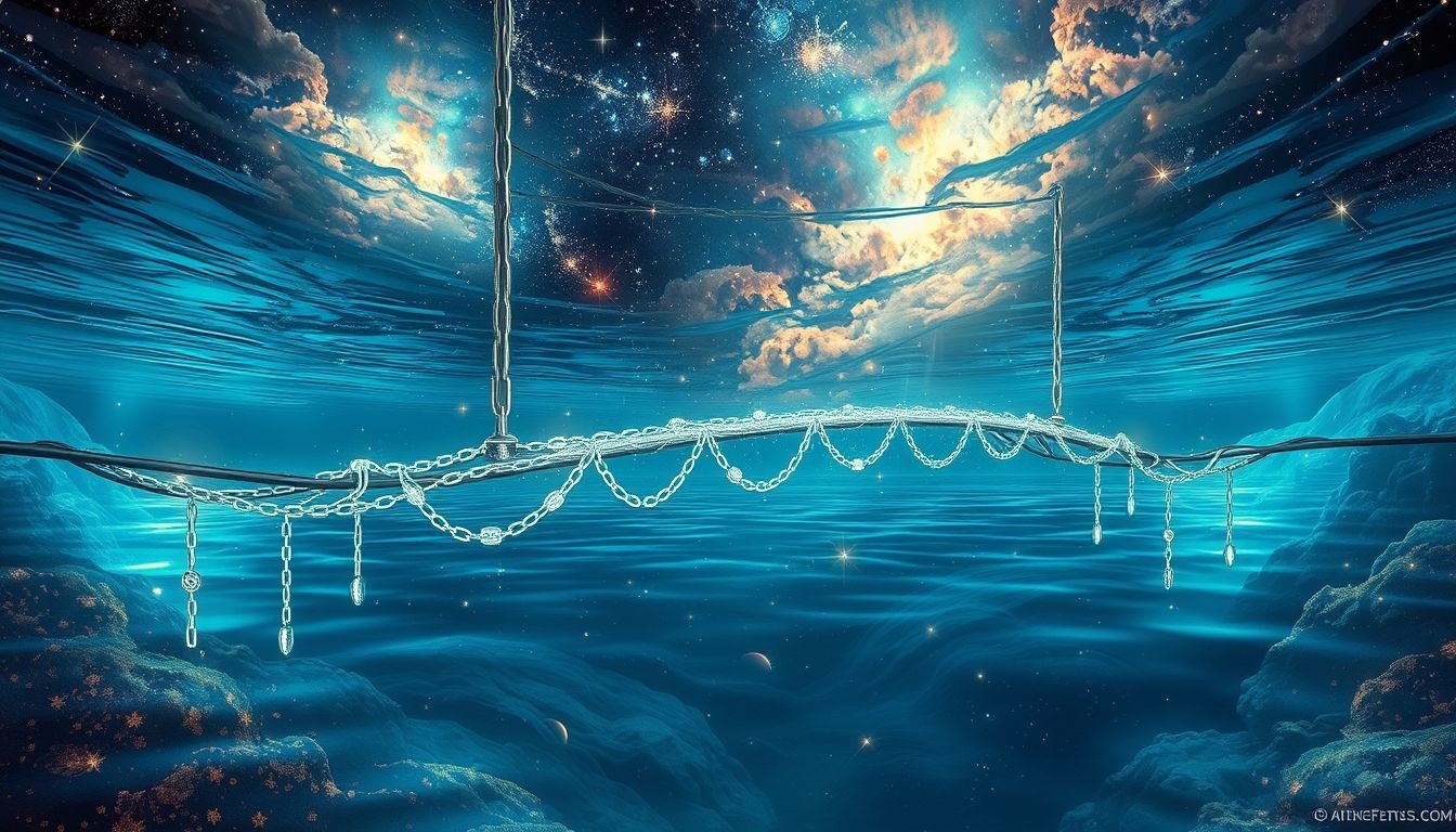 Een kettingbrug onder water symboliseert verborgen emoties en uitdagingen.
