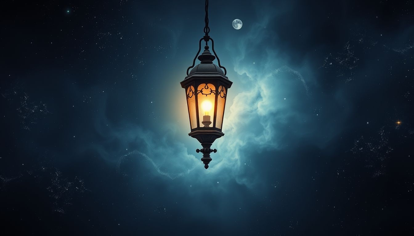 Een antieke lantaarnpaal symboliseert verlichting in donkere levensfasen.