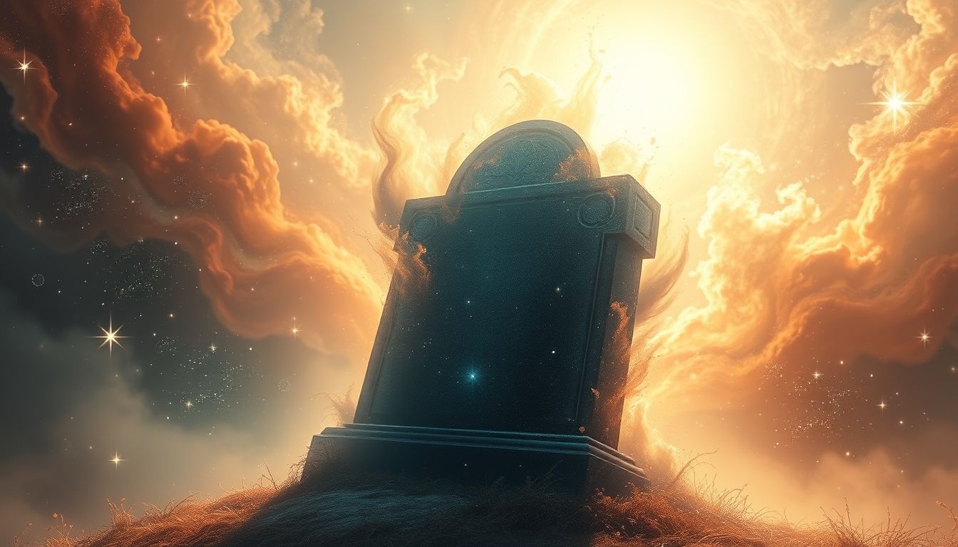 Een verdwijnend graf symboliseert loslaten van oude herinneringen en pijn.