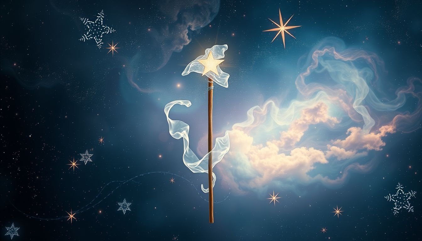 Een pelgrimsstaf symboliseert begeleiding in onbekende levensfasen.