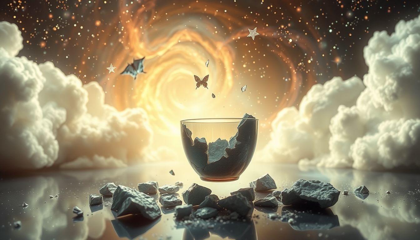 Een gebroken beker in dromen symboliseert vaak emotionele kwetsbaarheid.