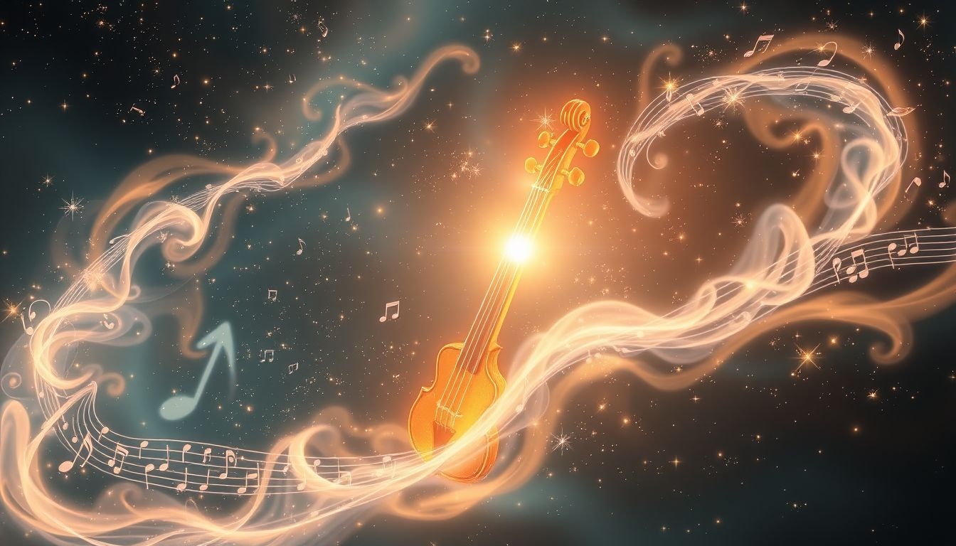 Een vioolstok die licht geeft symboliseert creatieve inspiratie en helderheid.