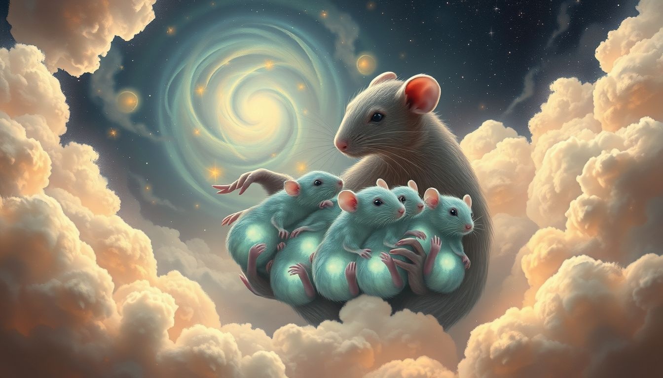 Een rat met jongen symboliseert nieuwe kansen en groei.