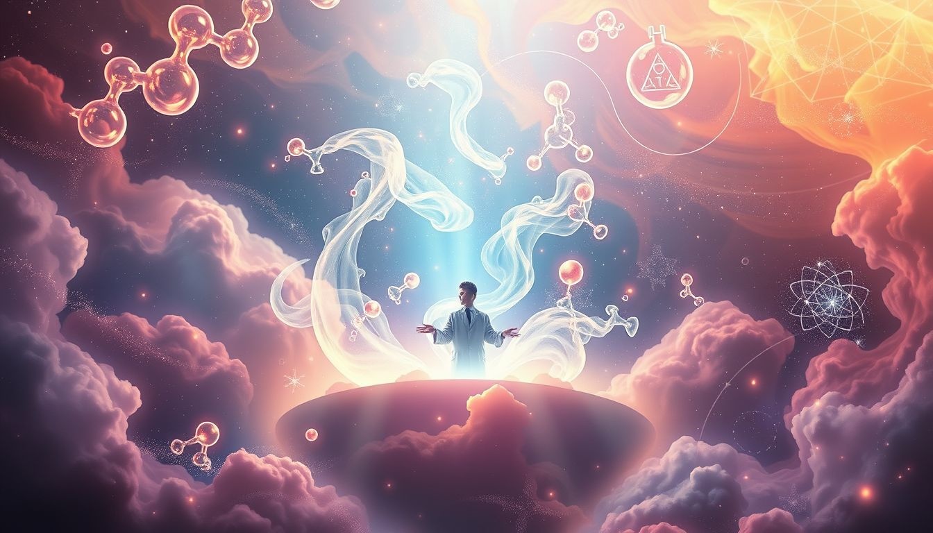 Een conferentie van scheikundigen symboliseert nieuwe inzichten en samenwerking.