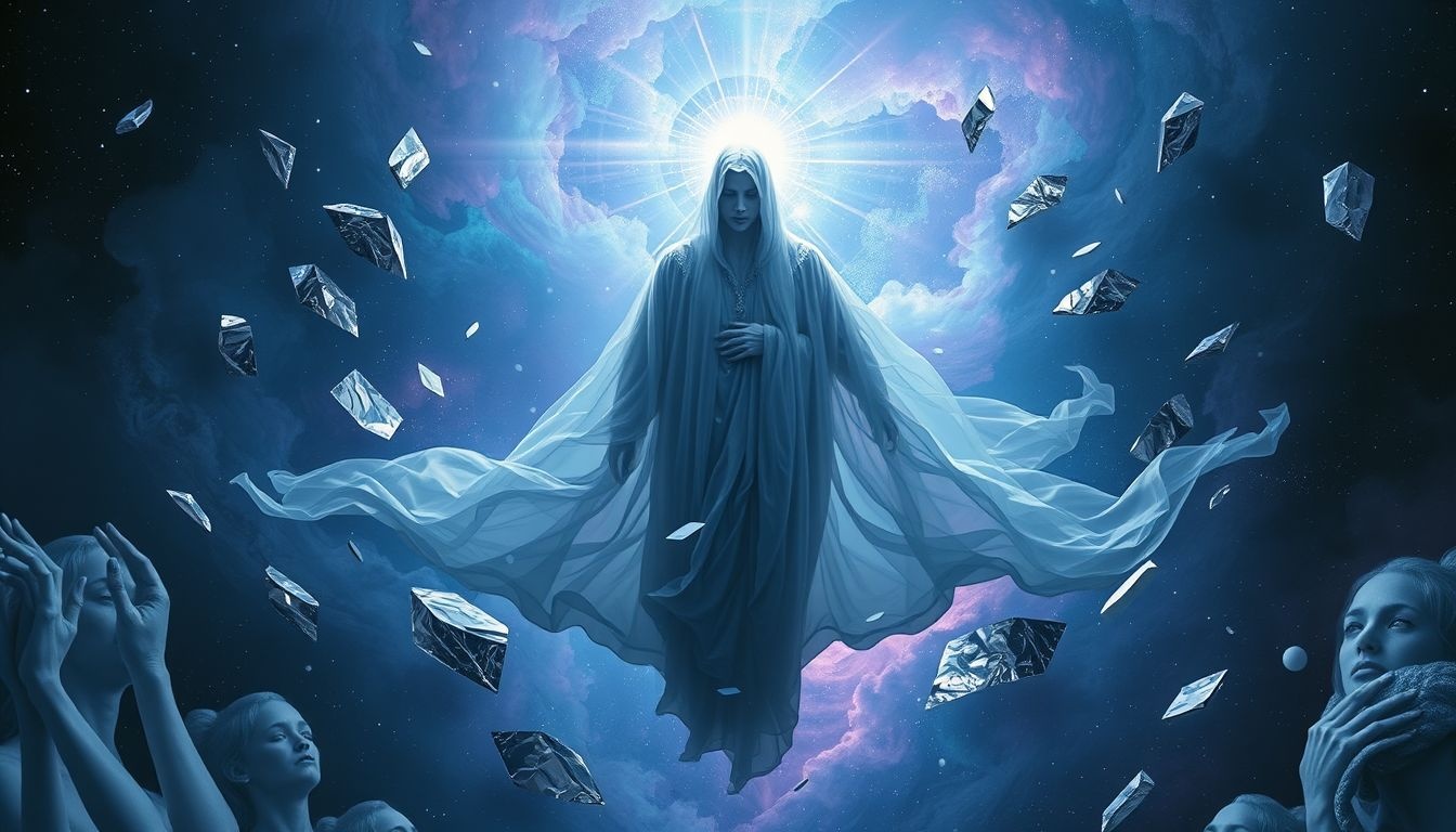Een huichelachtige autoriteitsfiguur symboliseert innerlijke twijfel en onrecht.