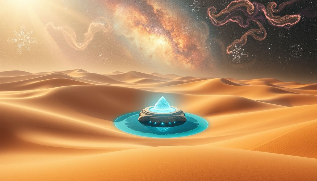 Een oase in de duinen symboliseert innerlijke rust en vernieuwing.