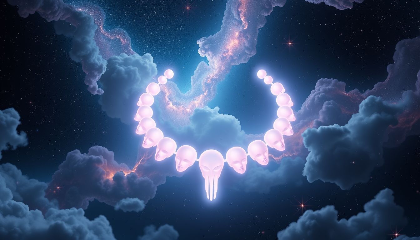 Kali's ketting symboliseert transformatie door vernietiging van het oude.
