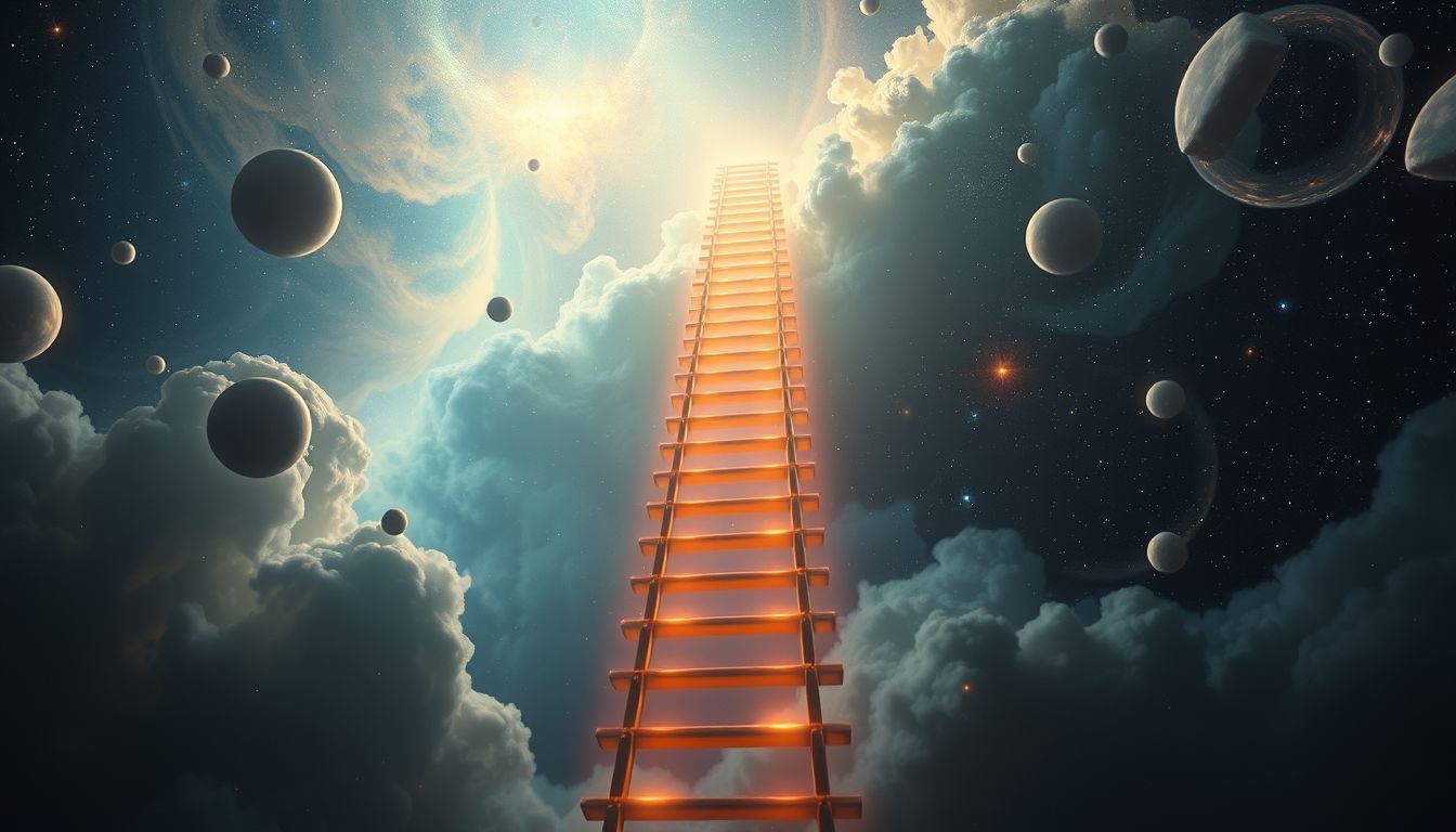 Een verticale ladder beklimmen symboliseert persoonlijke groei en uitdagingen.