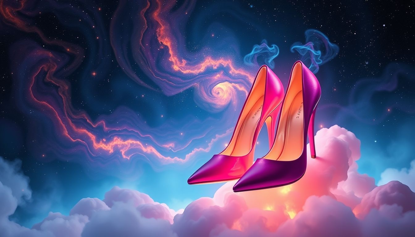 Felgekleurde stilettohakken symboliseren kracht en zelfexpressie in dromen.