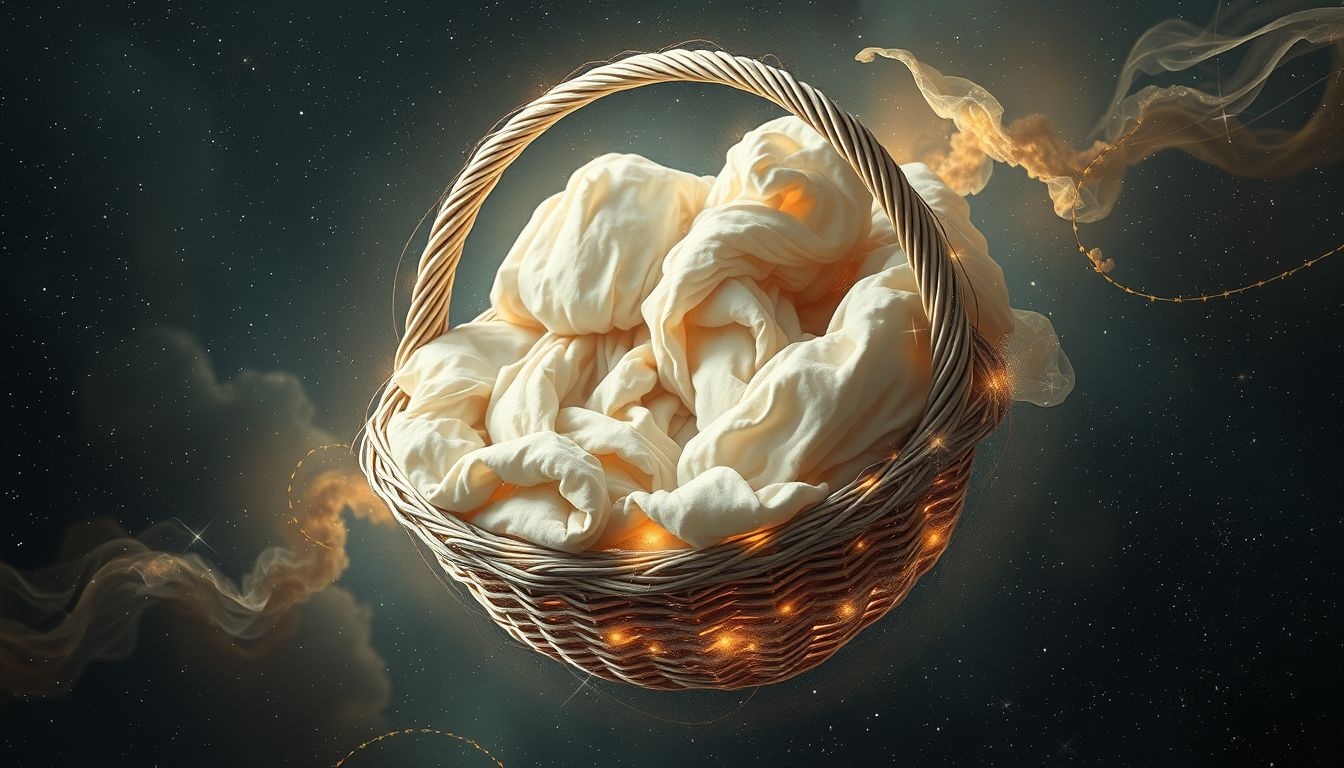 Een wasmand vol vieze was symboliseert opgebouwde stress en zorgen.