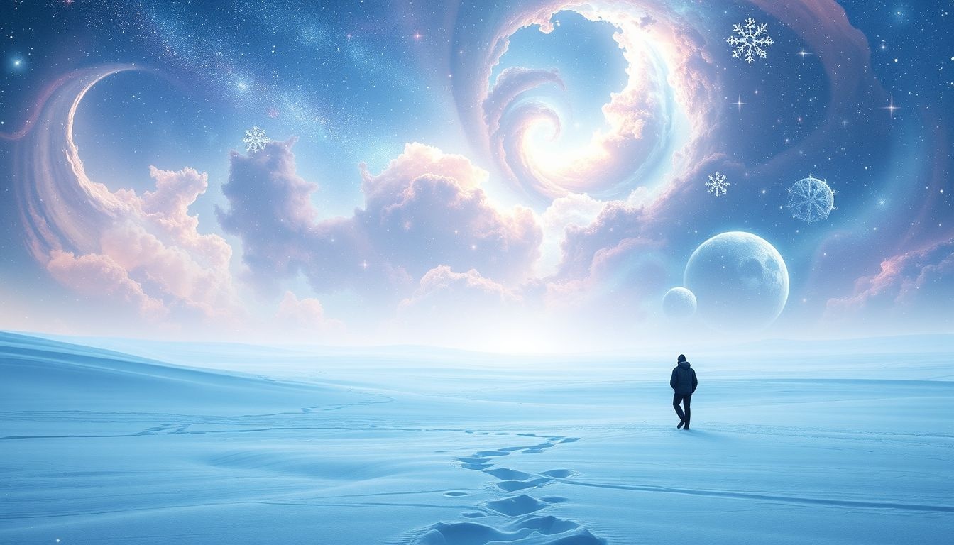 Dwalen in de sneeuw symboliseert onzekerheid en zoeken naar richting.