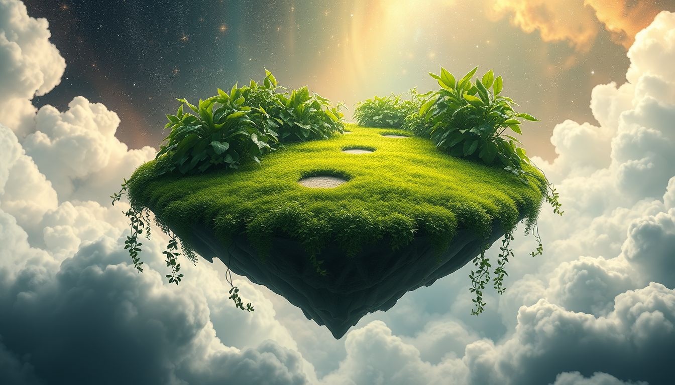 Een groen hoog plateau symboliseert groei, vruchtbaarheid en nieuwe kansen.