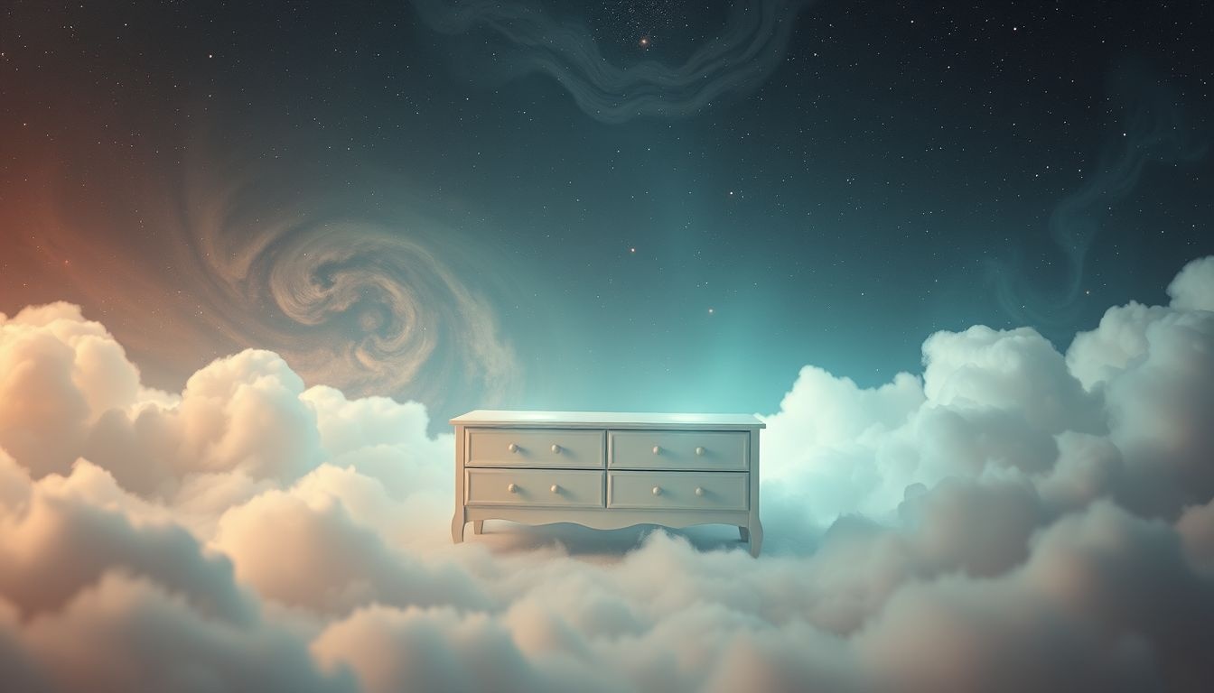 Een lege chiffonier symboliseert verlatenheid en nieuwe kansen.