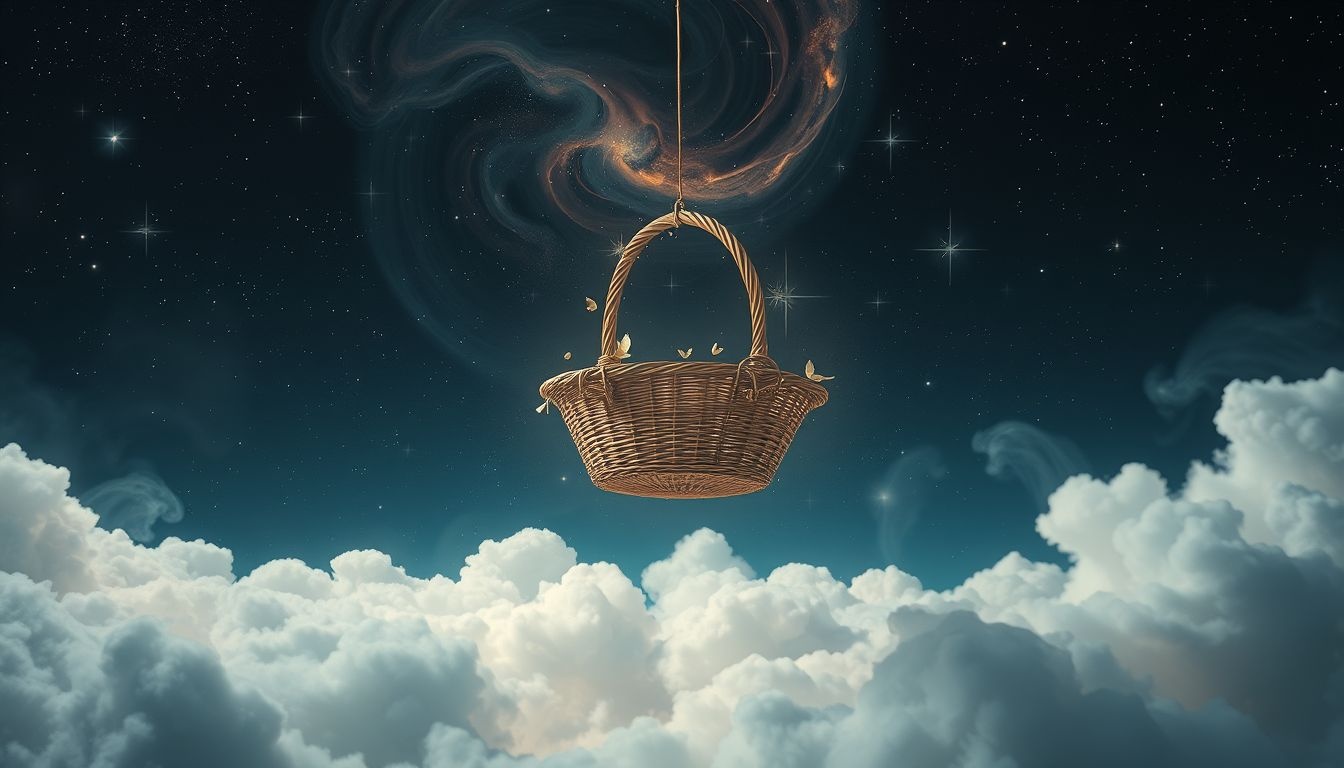 Een mandje in de lucht symboliseert hoop en nieuwe kansen.