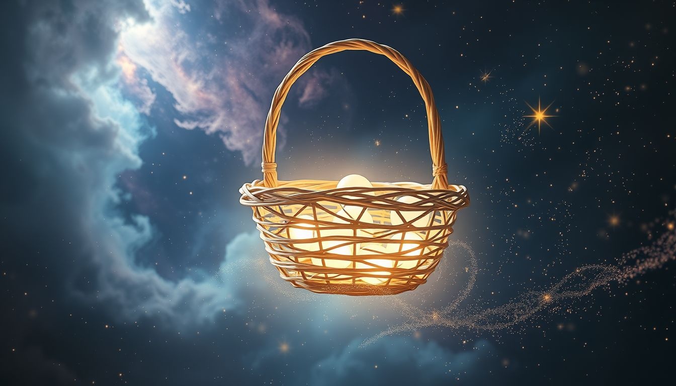 Een mandje met juwelen symboliseert waardevolle kansen en rijkdom.