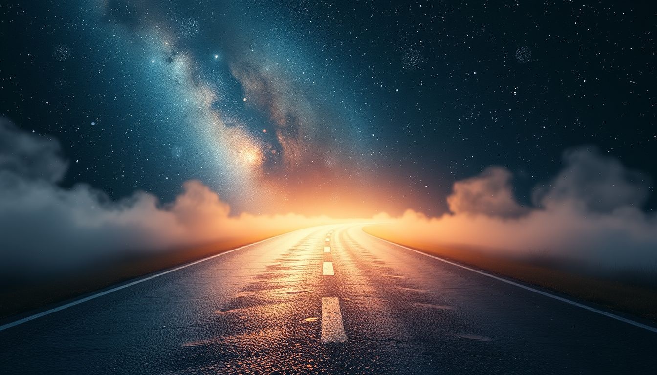 Regen op de rijbaan symboliseert emotionele uitdagingen en onzekerheid.