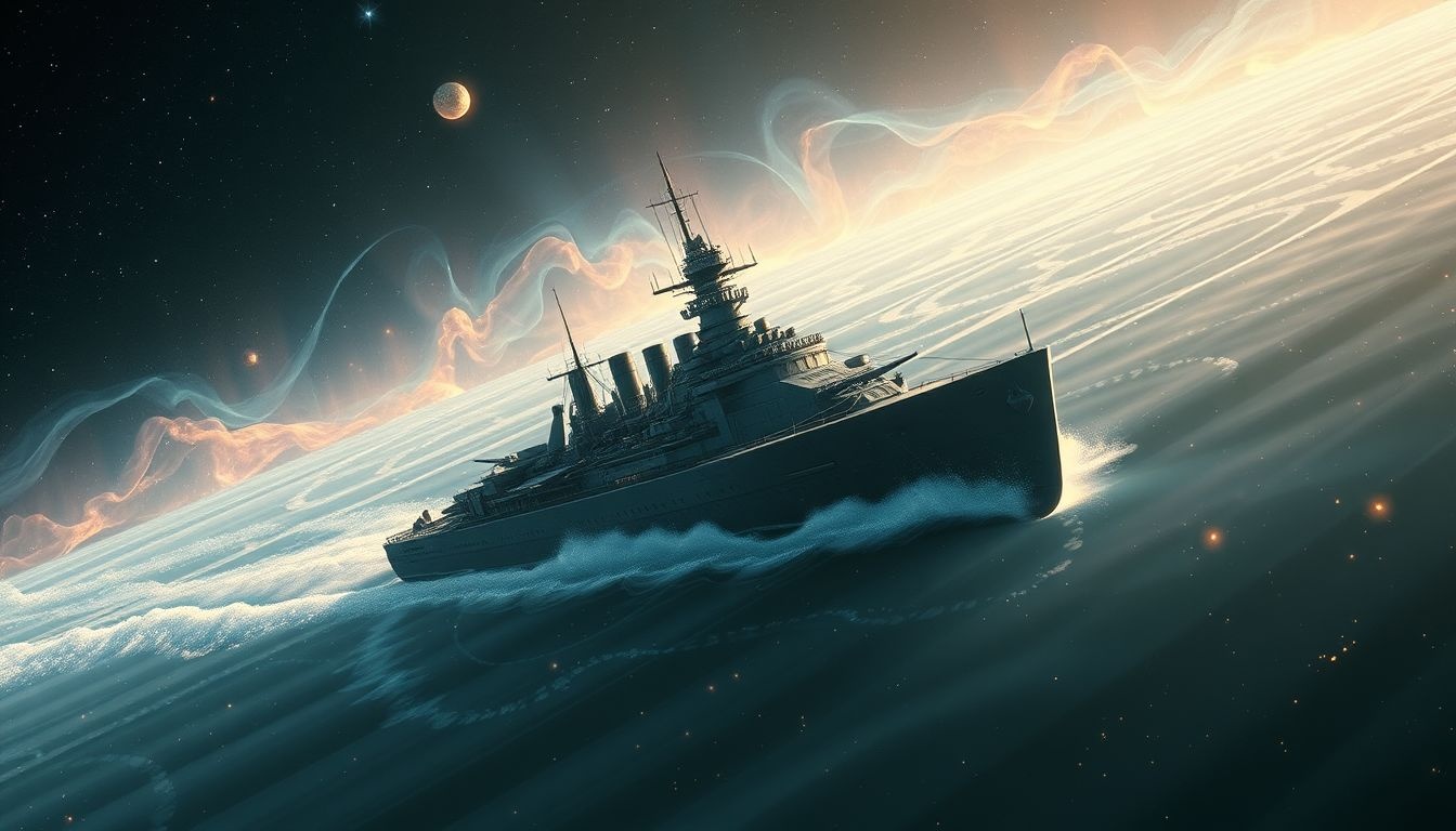 Een slagschip dat een haven binnenvaart symboliseert nieuwe kracht en veiligheid.